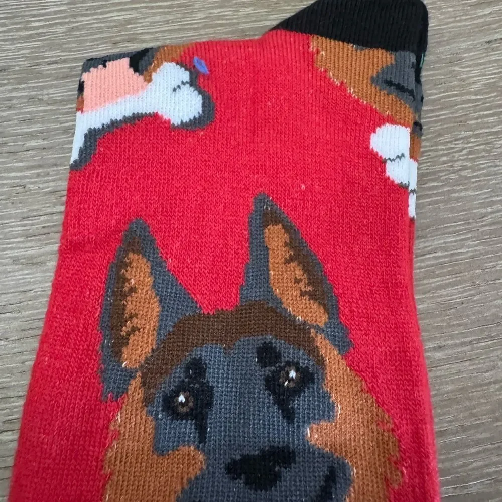 German Shepherd Dog Face Wunuvakind Red Fun Socks